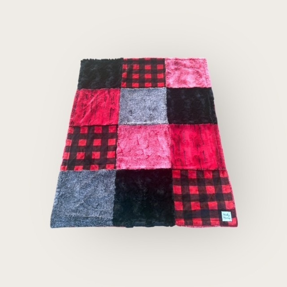 Minky Mamas Baby Blanket Patchwork Buffalo Plaid Plush Soft 36"x48" Reversible